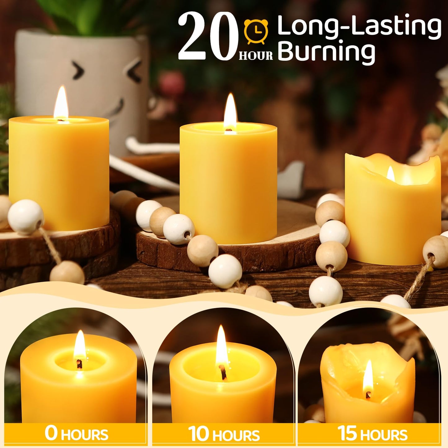 2x2 in Beeswax Pillar Candle- 6pcs, 120-Hour Burn Time Beeswax Candles, Natural Honey Scent, Bees Wax Candles for Meditation, No Odor, Burning Releases Negative Ions to Purify the Air