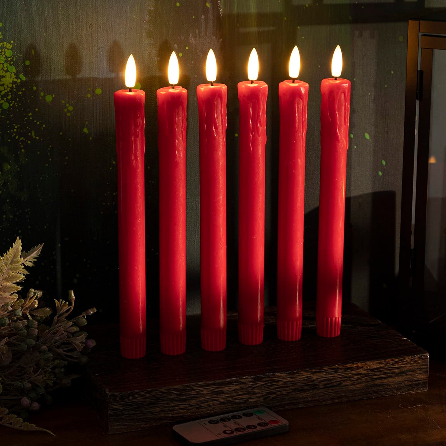 JOIONE Flameless Taper Candles with Remote Timer, 9.6" Red Real Wax Flickering Battery Operated Warm Light Electric LED Candle, Perfect for Christmas Party Wedding Decoration (6 Pack)