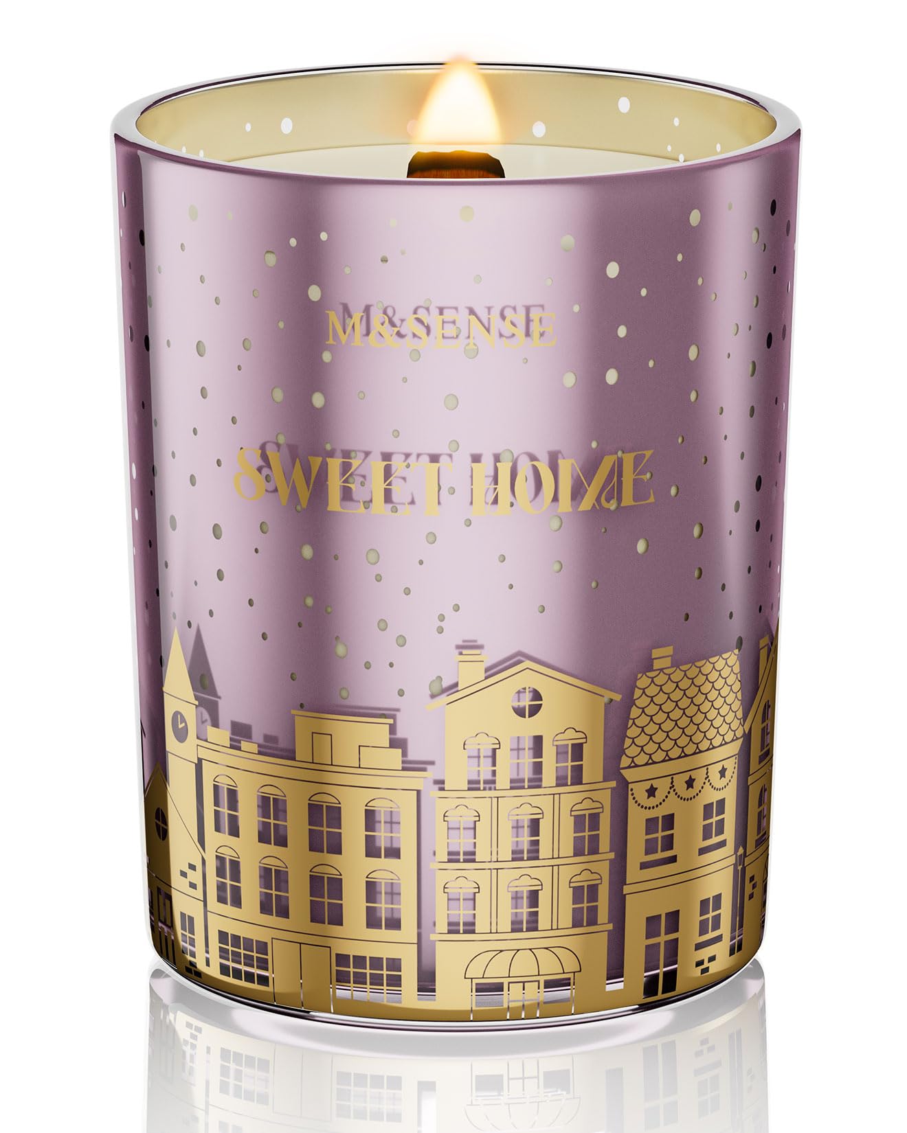 M&SENSE Sweet Home Holiday Candles Cinnamon Apple Scented, 18oz 100 Hours Large Christmas Candle Soy Wax Cracking Wooden Wick, Aromatherapy Gifts for Housewarming Bedroom, Warm Cozy Winter Decor