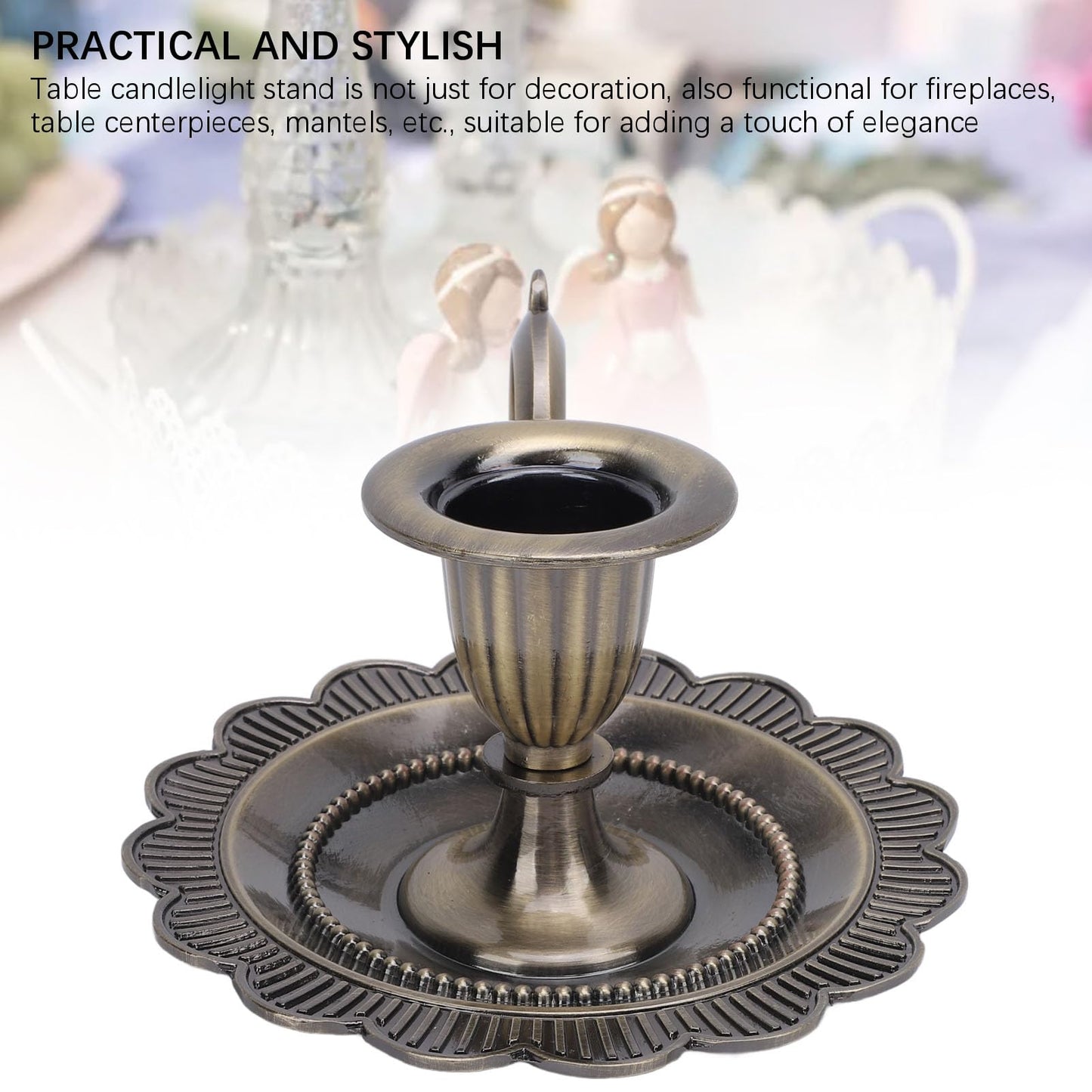 Retro Candlestick Holder, Handheld Table Candlelight Stand with Flat Base, for Romantic Dinners, Home Decoration, Fireplaces (Antique Bronze)