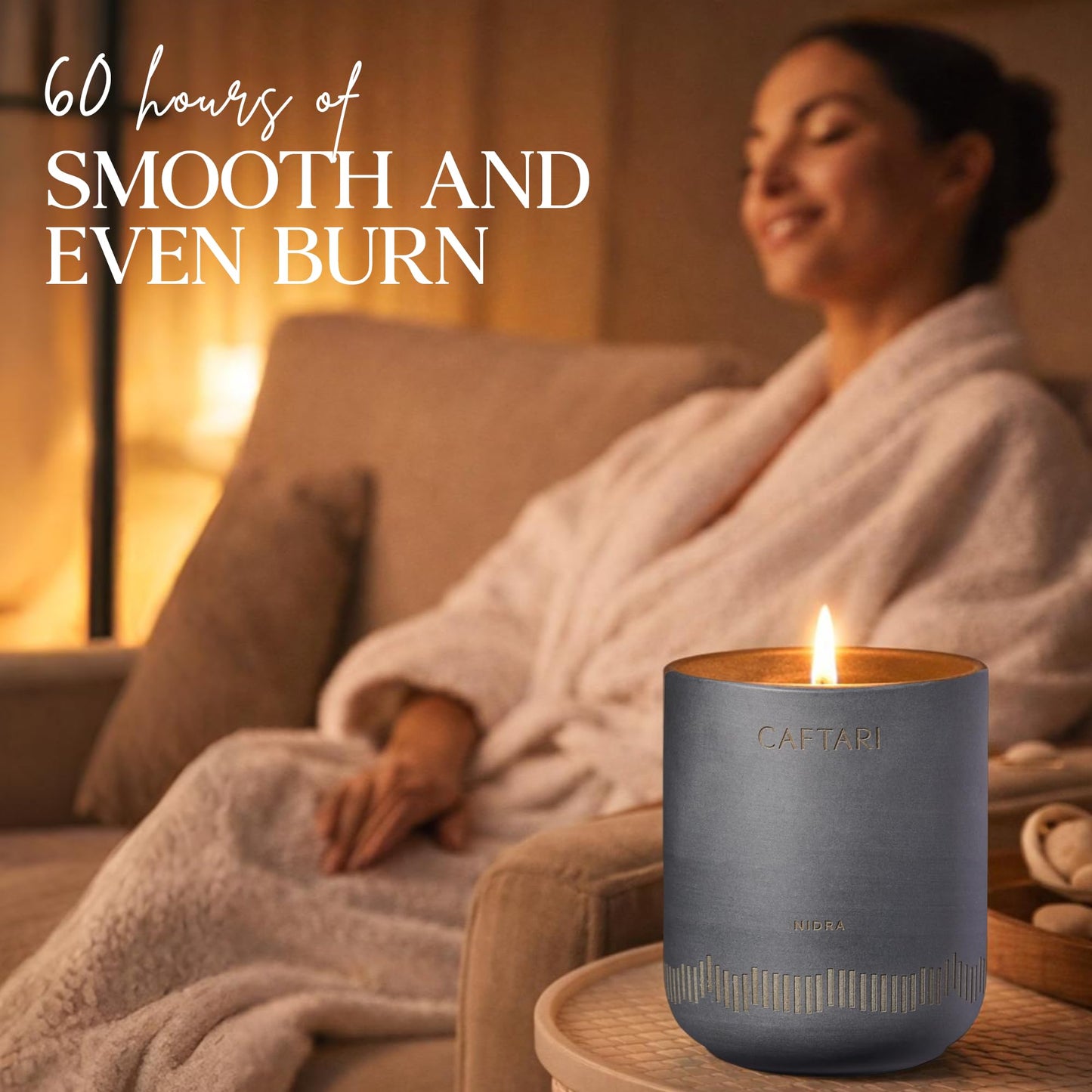 CAFTARI Nidra Scented Candle for Home | Jasmine, Tuberose & Neroli | Non Toxic Candle | Premium Soy Candle | 60-Hour Burn | Vegan Aromatherapy | Elegant Ceramic Jar | Luxury Gift | 10.5