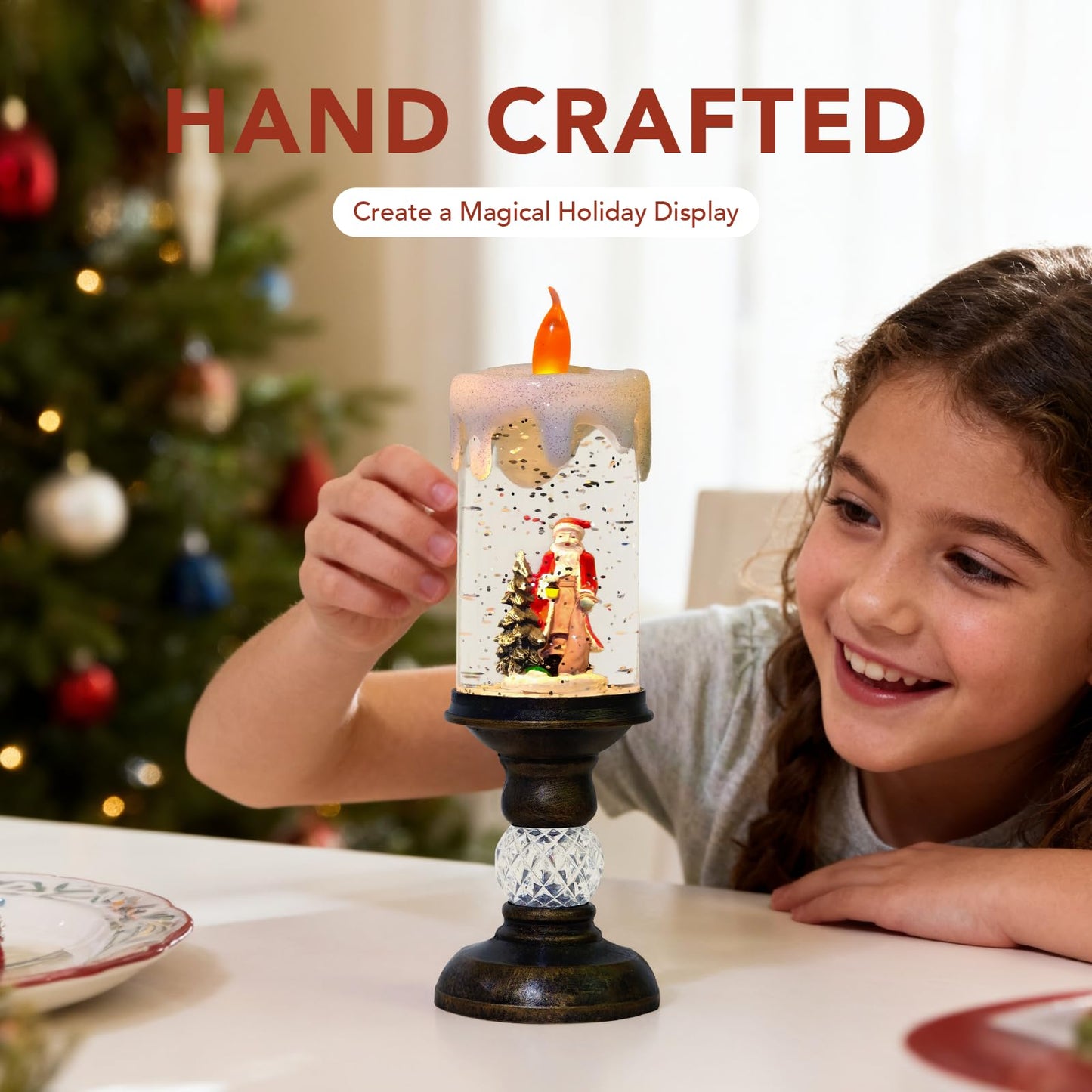 MerryPulse Christmas Snow Globe Candles, Battery & USB Powered, Glitter Christmas Flameless Candles with 8 Music, Home Party Nativity Night Decoration