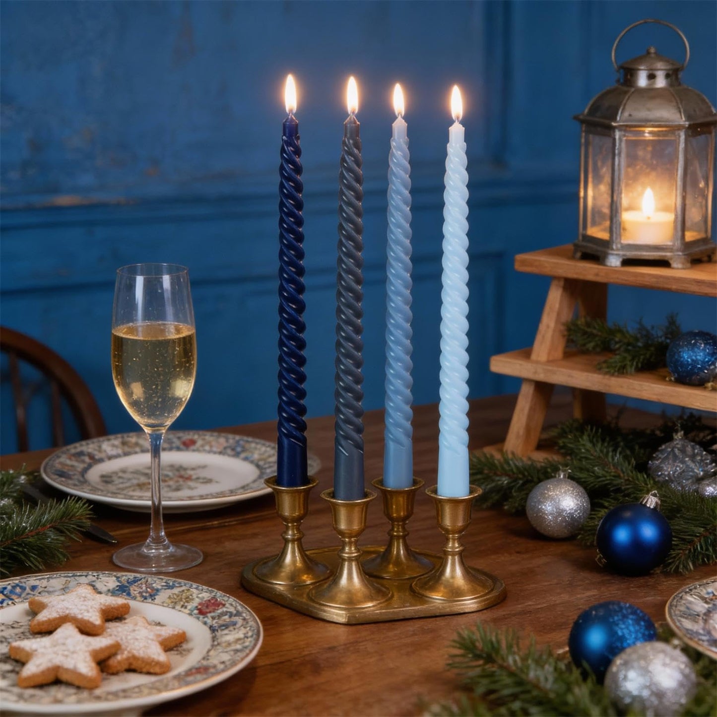 Blue Spiral Taper Candles, 10 inch Gradient Twisted Candles,4 Pack Unscented and Smokeless Long Burning Candles with Cotton Wicks,Tall Candlesticks,Ideal for Weddings, Dinner Parties, and Home Décor