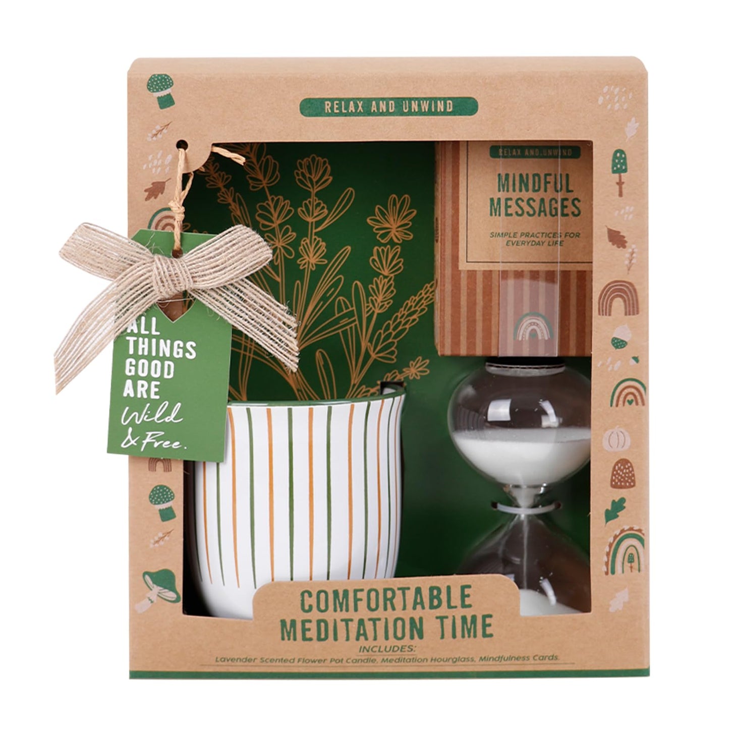 Meditation Accessories Set Include Mindfulness Card Eco-Friendly Scented Candle in Ceramic Jar Exquisite Hourglass Get-Well Gifts Sets Self Care Gift Set