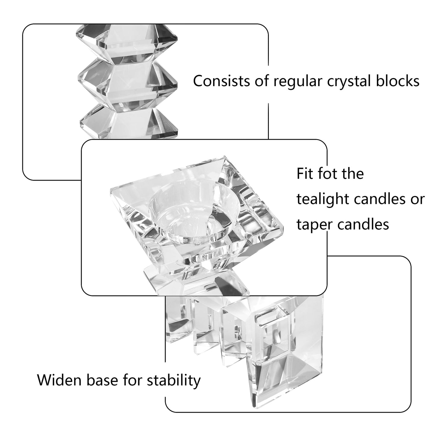 DONOUCLS Crystal Candlestick Holders 2 Pack, Clear Crystal Taper or Tealight Candles Holder, Table Centerpieces for Party Wedding Decoration(8.3in Tall)