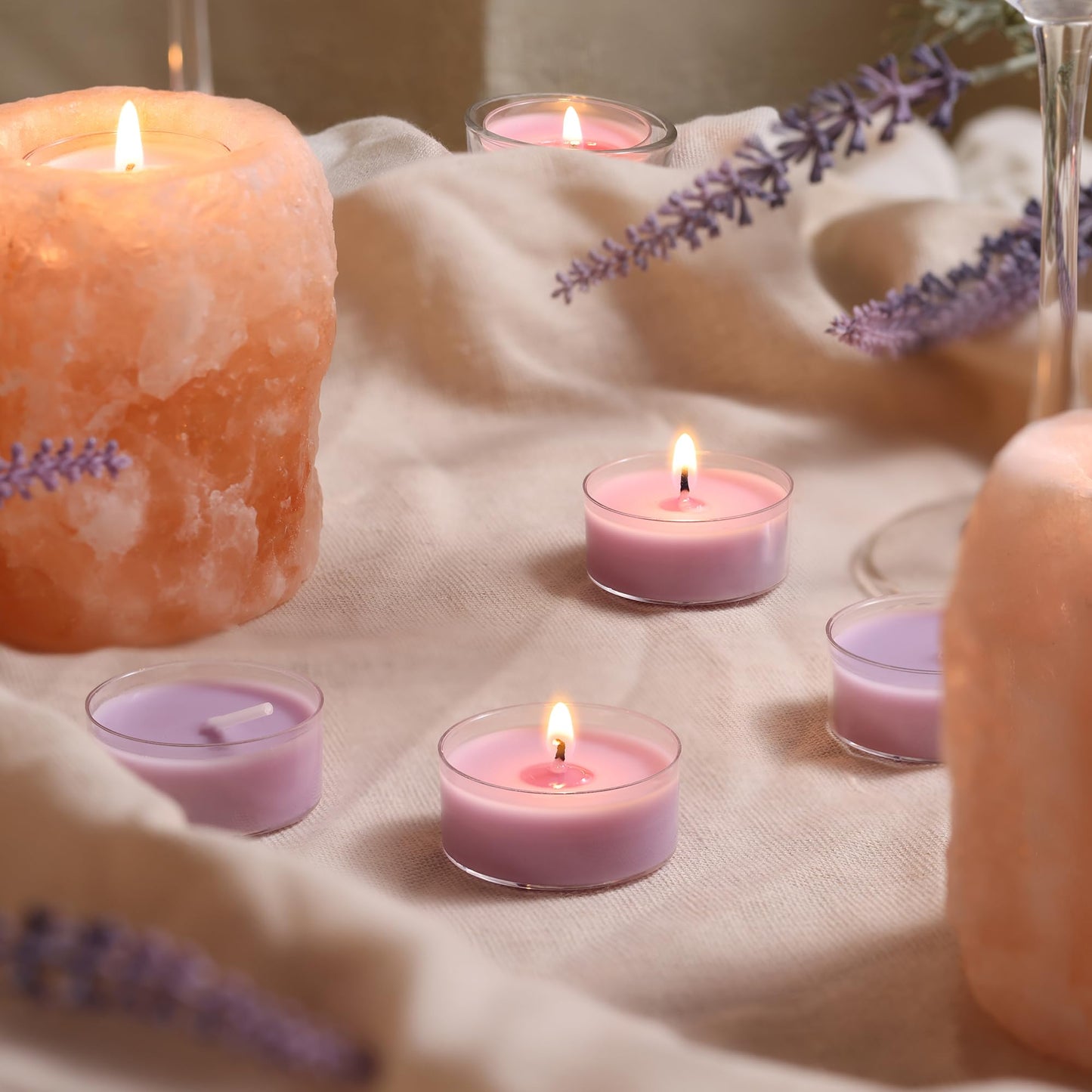 Aile Craft Lavender Scented Tealight Candles, 10pcs Natural Soy Smokeless Tea Lights Candle for Christmas Day, Home Decor, Dinner, Weddings, Party - (Round, Purple)