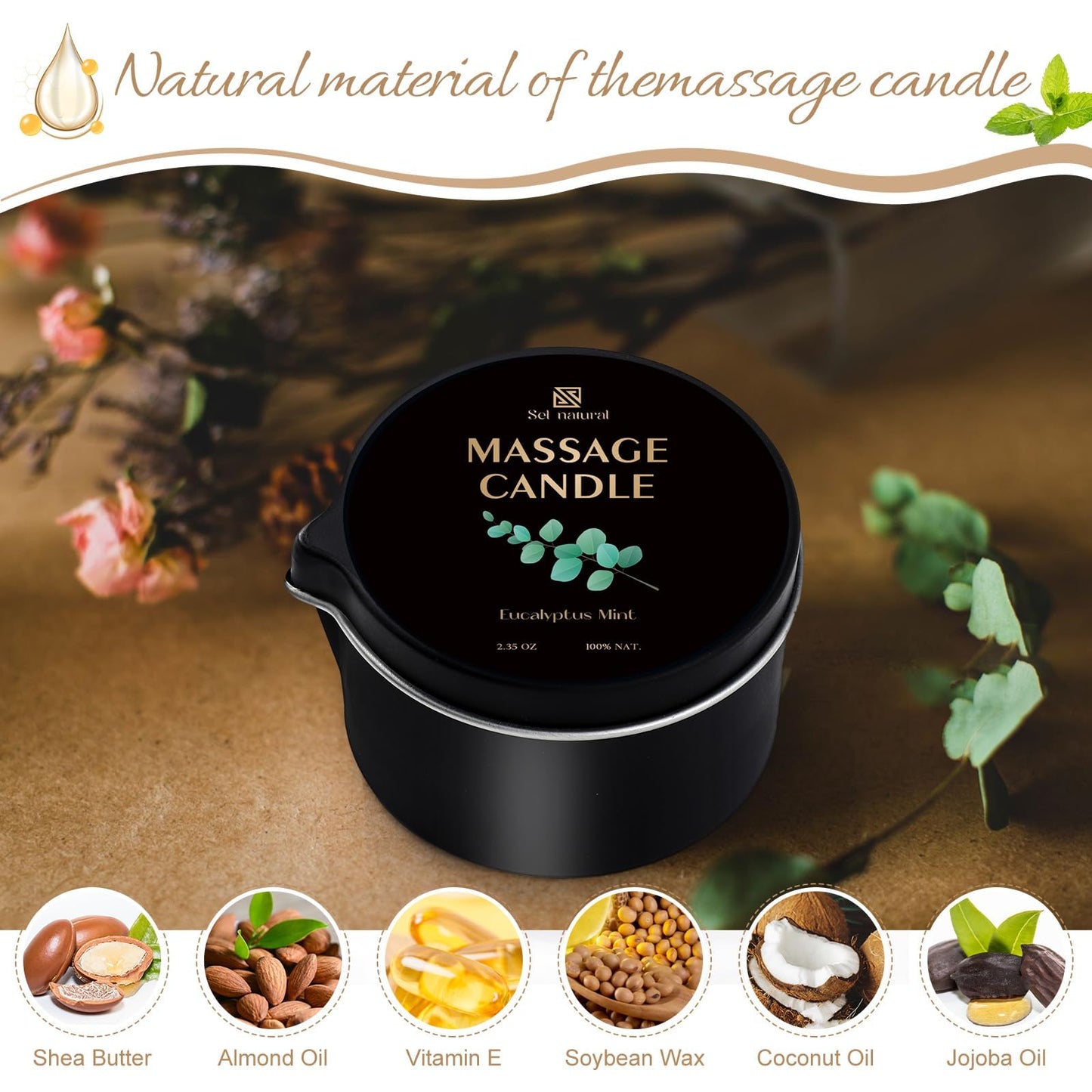 6 Pack Massage Oil Candles 2.35 oz Low Temp Soy Massage Candles 6 Scent Spa Therapy Body Oil Home Valentine's Day Gift for Relaxation, Couples, or Self-Care