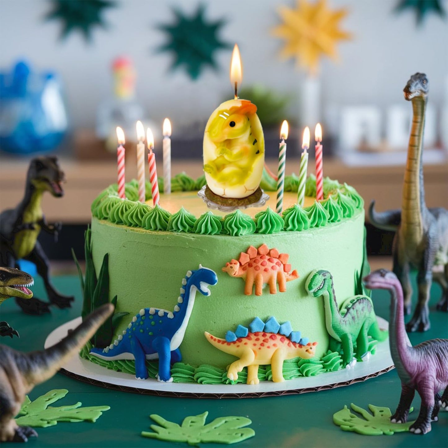 Mesiiloly Mesiiloly Largr Dinosaur Birthday Candle - 3.2" Green Dinosaur Cake Topper for Boys and Girls, Cute Dino Candle for Easter Birthday Party Decorations