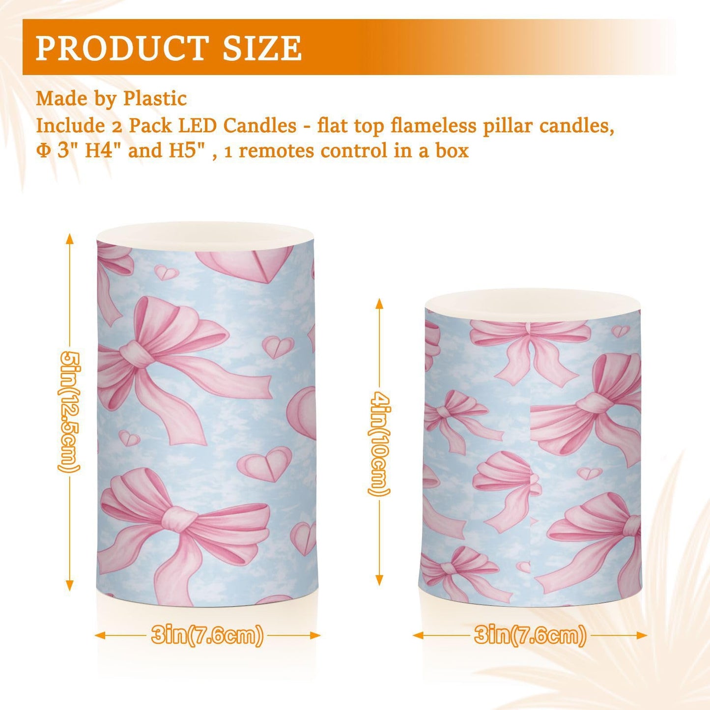 ALAZA Hearts Pink Bows Flickering Flameless Candles Battery Operated with Remote Timer,Tea Light Candles LED Pillar Votive Candles Set of 2 for Outdoor Indoor Decorations