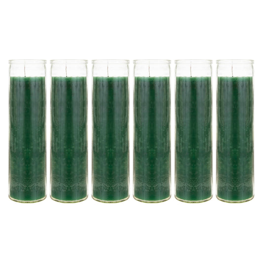 Mega Candles 6 pcs Unscented Green 7 Day Glass Container Devotional Prayer Candles, Premium Wax Candle 2 Inch x 8 Inch, Sanctuary, Vigils, Prayers, Blessings, Religious, Memorials, Remembrance