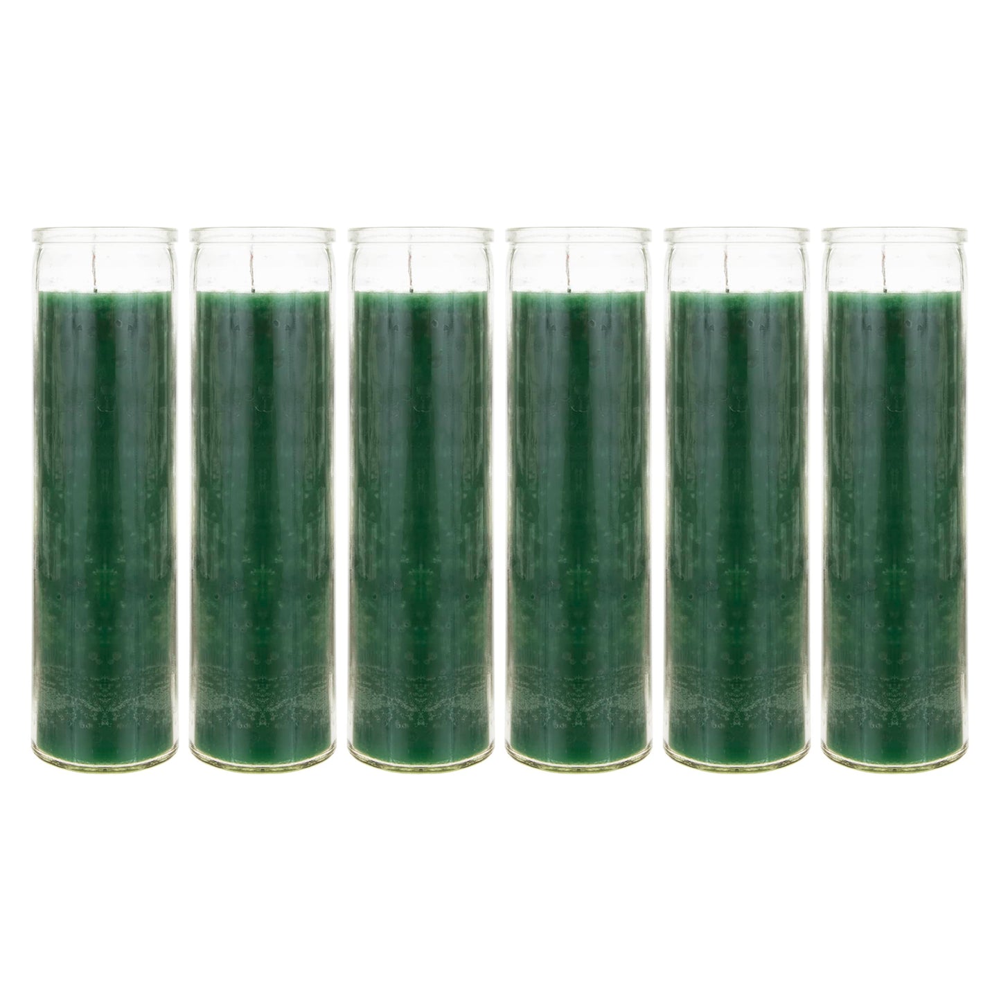 Mega Candles 6 pcs Unscented Green 7 Day Glass Container Devotional Prayer Candles, Premium Wax Candle 2 Inch x 8 Inch, Sanctuary, Vigils, Prayers, Blessings, Religious, Memorials, Remembrance