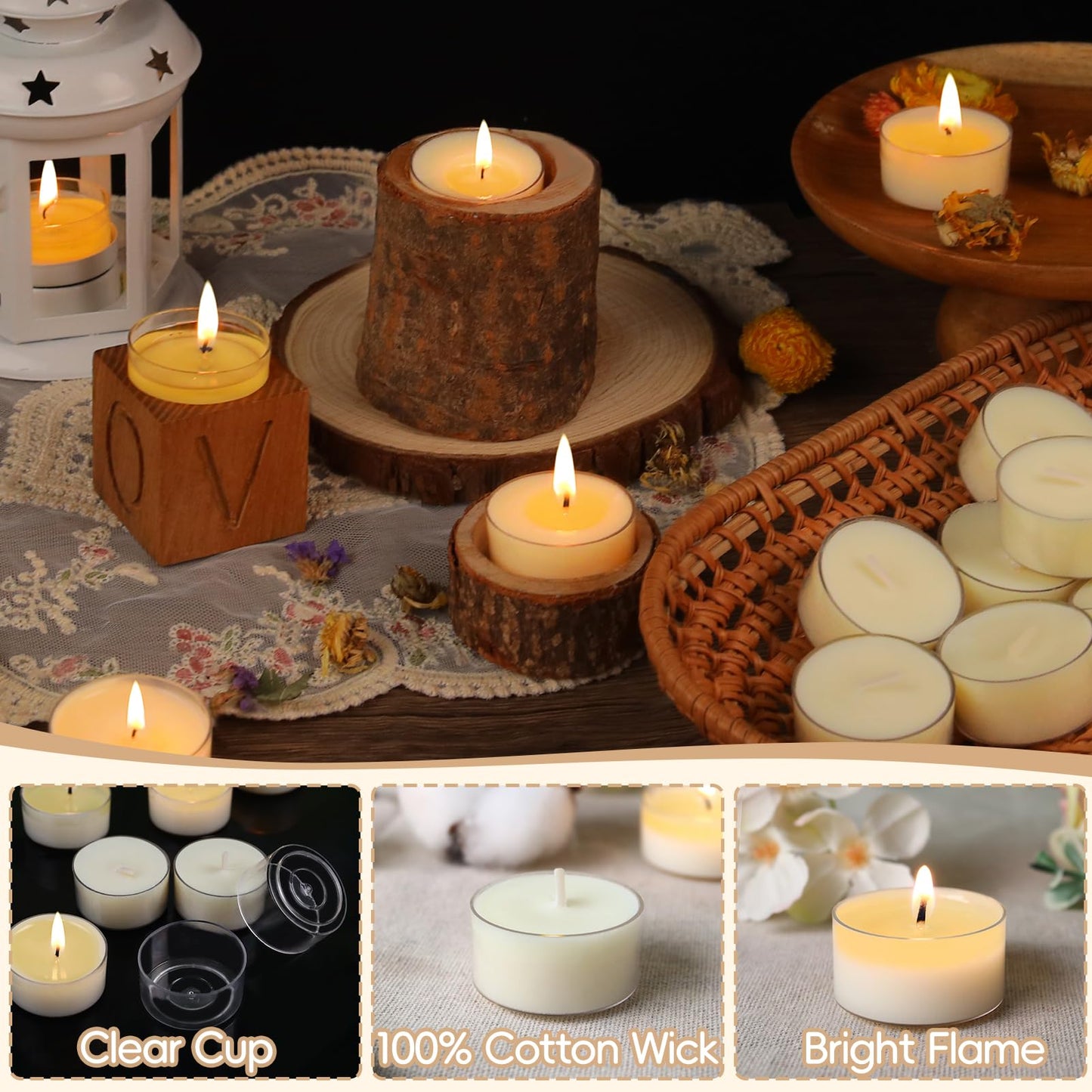 Soy Tealight Candles 170 Pack,6 hours/8hours Long Burning