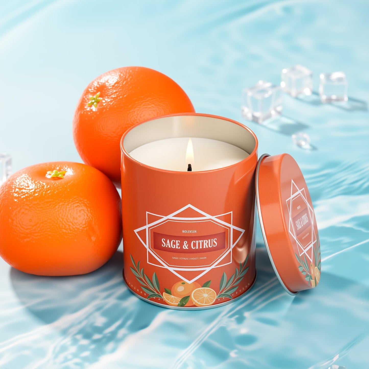 Sage & Citrus Candle, Scented Candles Gifts for Women Men, Candles for Home Scented, 9 oz Soy Wax Candle, Aromatherapy Tin Jar Candle
