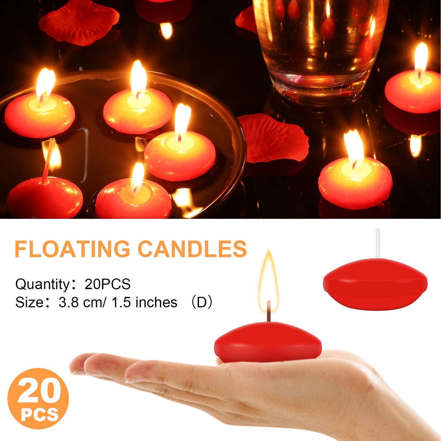 Nuanchu 20 Pcs Red Floating Candles Centerpieces for Wedding Small Unscented Floating Candles Decoration for Valentine's Day Party Wedding Anniversary Holiday Party Gifts Home Pool Decor
