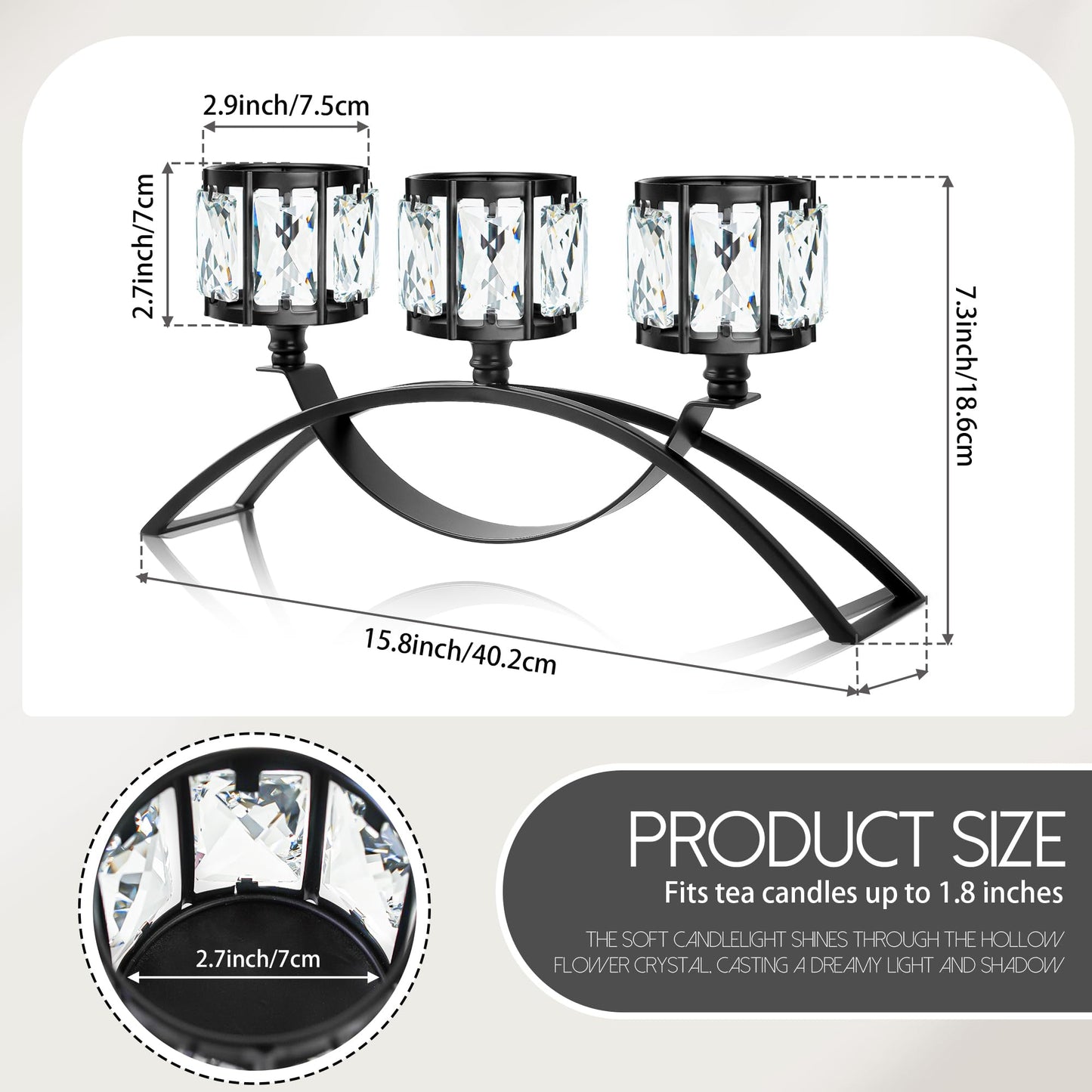3 Arms Crystal Bowl Tealight Candelabra Votive Candle Stand, Wedding centerpieces for Tables Crystal Candlestick，Centerpiece Table Decorations (Black)