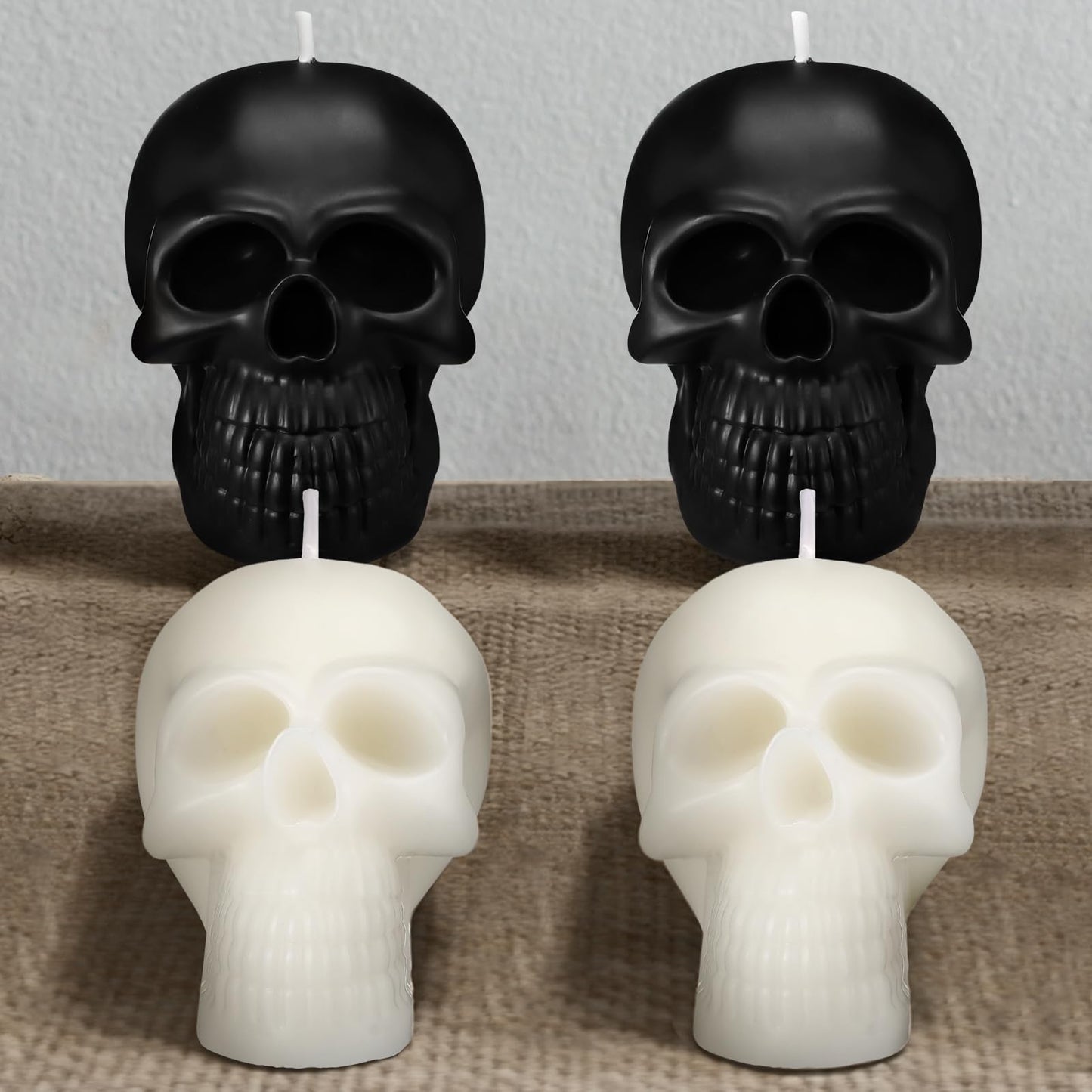 Nuanchu 4 Pcs Goth Candles Set Black and White Medium Skull Gothic Candles Vegetable Wax Candlestick Goth Home Decor for Halloween Xmas Haunted House Decoration