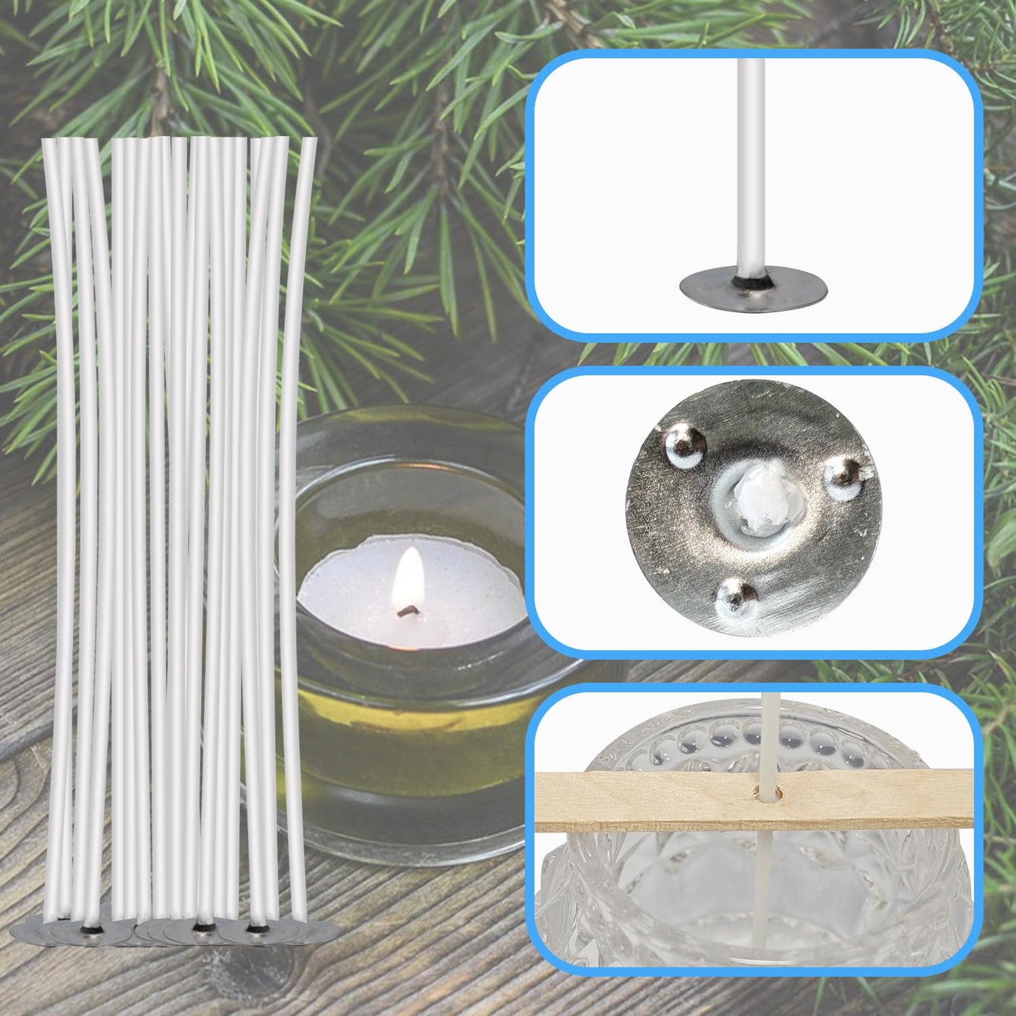 150 Pcs Candle Wicks Kit, Pre Waxed Cotton Wick with 150 Pcs Wick Stickers and 10 Pcs Candle Wick Holders for Soy Wax, Beeswax, Coconut Wax Candle Making and DIY