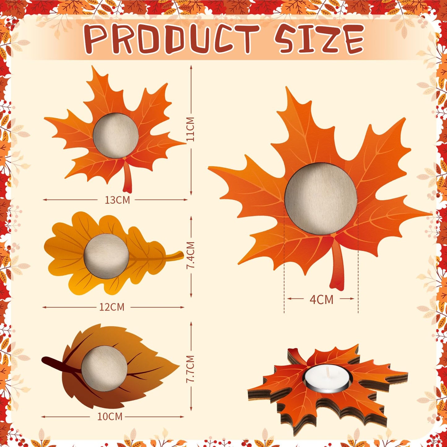 Marsui 12 Pcs Fall Thanksgiving Candle Holders Maple Leaves Harvest Table Centerpiece Decor Tealight Candle Holders for Home Tabletop Autumn Party Mantel Decorations
