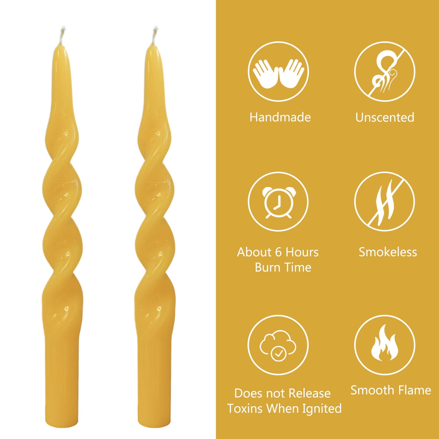 Beeswax Spiral Taper Candles Set of 2, 10 Inch Handmade Beeswax Candle Sticks, Natural Tapered Candles, Decorative Candlesticks for Wedding Dinner Home Gift