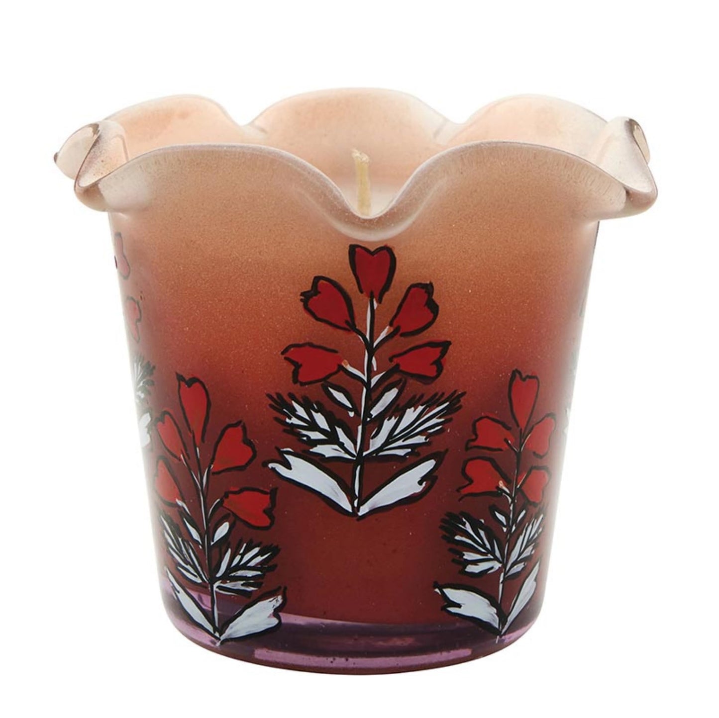 47th & Main Scented Candles Hand-Painted Floral Glass Candle, 3.25" Dia x 3" H, Goji Berry