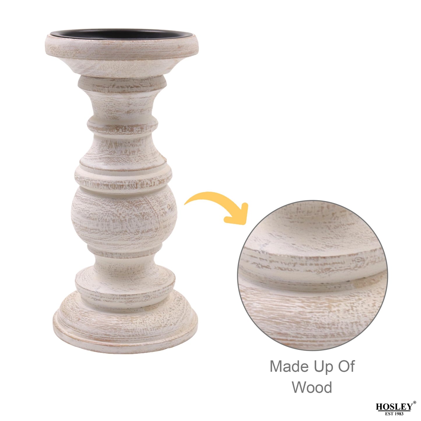 Hosley Set of 3 Whitewashed Wooden Pillar Candle Holders – 10”, 8”, and 6” Heights – Ideal for LED and Pillar Candles, Weddings, Parties, Home Décor, Spa, Reiki, and Aromatherapy