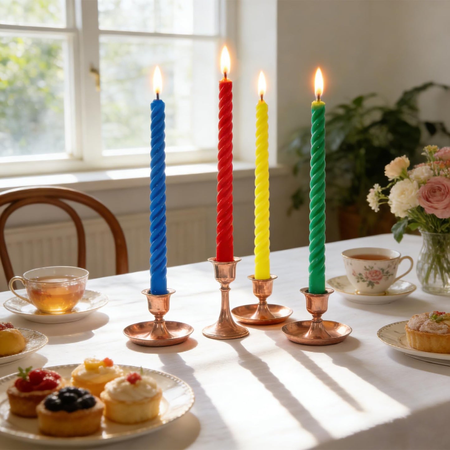 FYSUIMU 12Pcs Twisted Taper Candles 10 Inch Magical Wizard Spiral Swirl Wax Candles Yellow Blue Green Red Long Unscented Candle Sticks for Wedding Holiday Dinner Party Supplies Home Table Decor