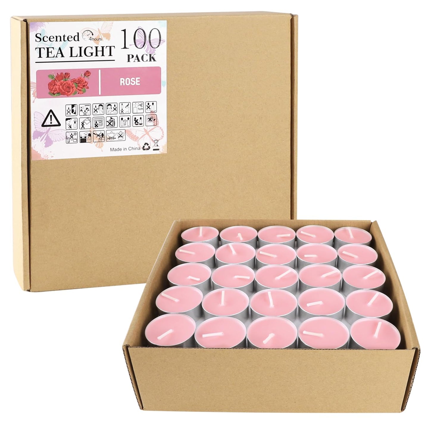 Pink Rose Scented Tealight Candles -Giant 100 Pack Votive Candles Bulk - Smokeless Tea Light Candle Gift Set for Valentine's Day,Holiday, Wedding and Home - 4 Hour