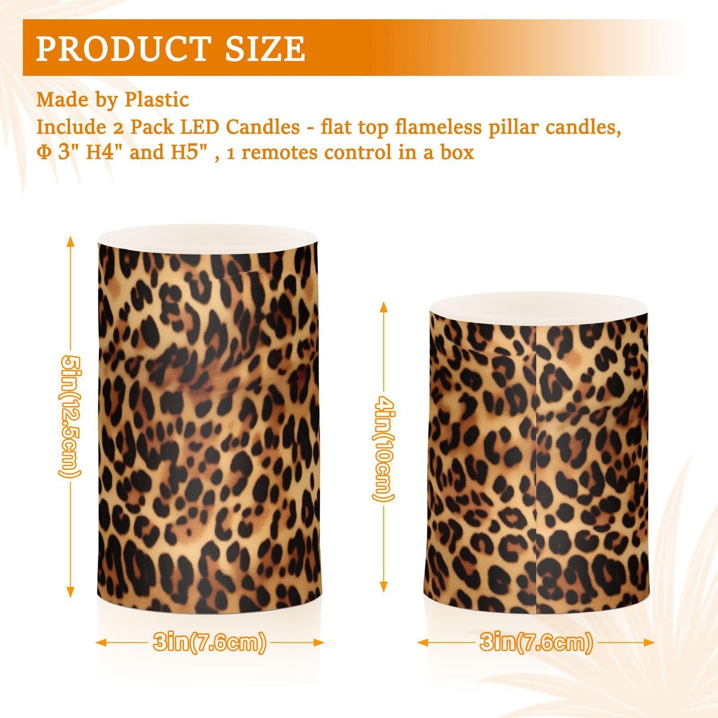 Qilmy Beautiful Leopard Print Flameless Candles 2PCS,Battery Operated LED Pillar Candles with Remote Control, Romantic Radiance Candles