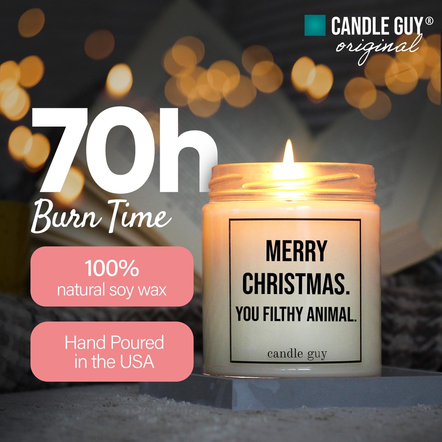 candle guy Scented Candle | Merry Christmas. You Filthy Animal. | Hand Poured 100% Soy Wax | 70 Hours Burn Time