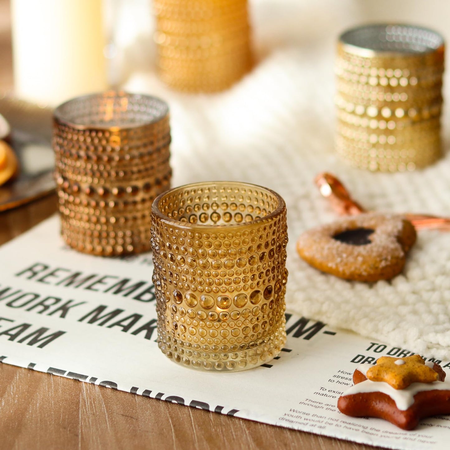 WDHODEC Gold Candle Holders 12 PCS, Glass Votive Tealight Candle Holders for Fall Thanksgiving Christmas Table Centerpiece Wedding Decorations