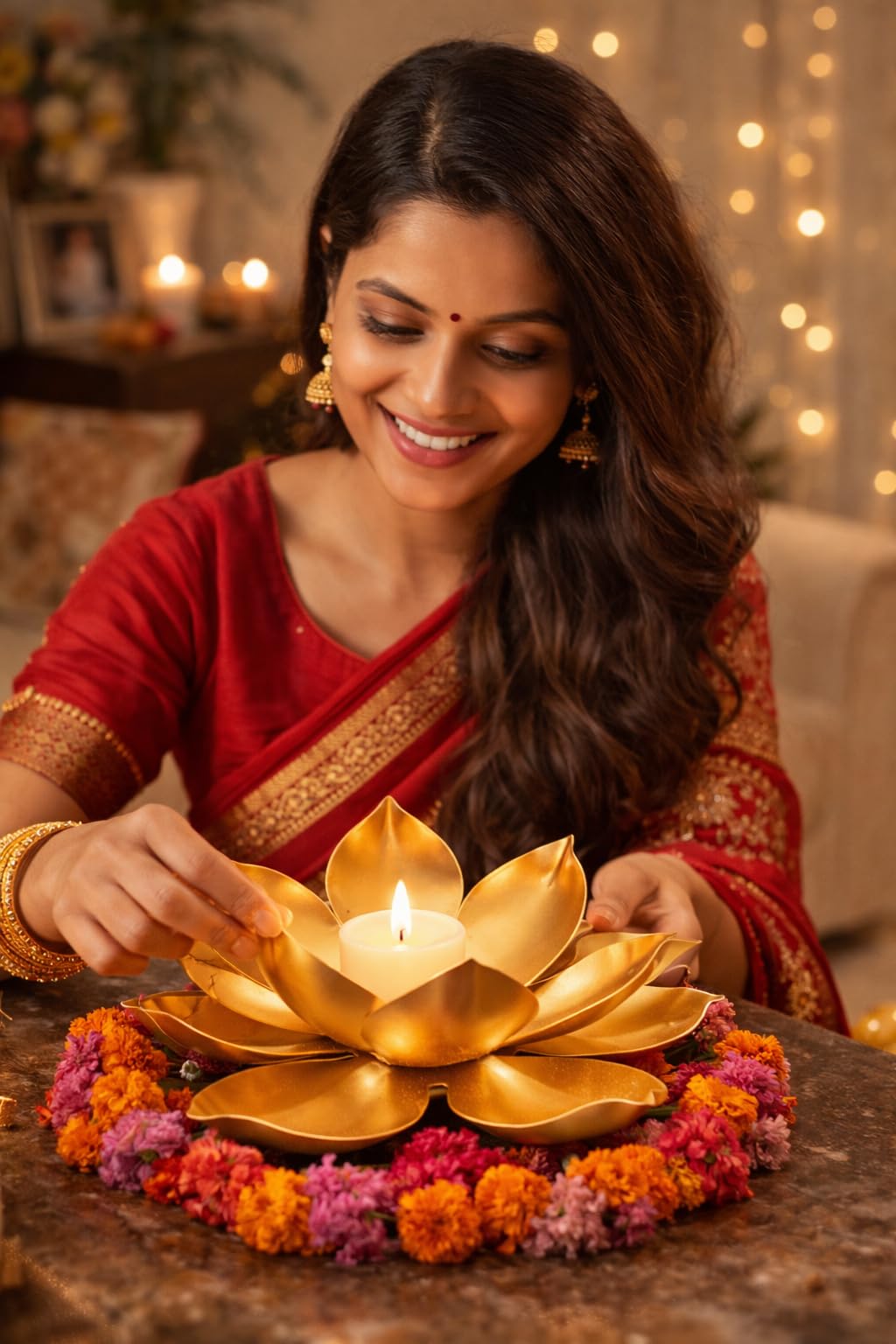 Agaas Enterprises Golden Metal Big Size 7 inch Table Lotus Flower T-light /Tealight Holder Diwali Diya Decoration Item | Diwali decoration | Home decoration |Tealight Candle Holder Votive Candle