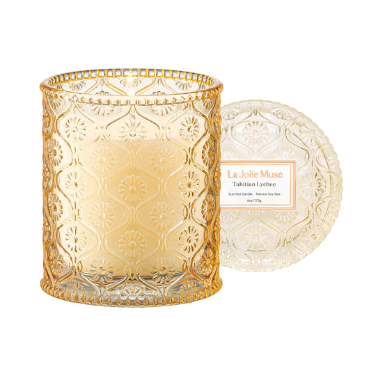 LA JOLIE MUSE Tahitian Lychee Candle - Lychee, Melon, Pineapple | 6 oz Natural Soy Wax | 40 Hours Clean Burn | Tropical Fruit Candle | Gift for Little Getaway