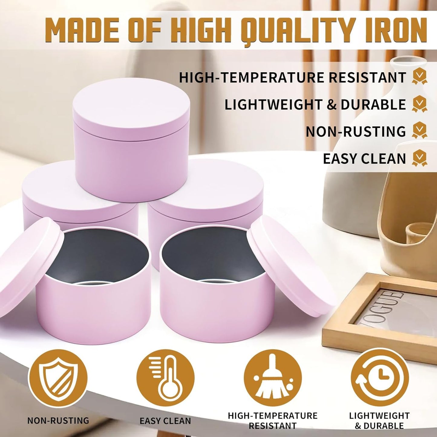 YJHSS 24-Pack 4oz Candle Tins with Lids, Metal Candle Jars for Candle Making, Empty Containers Vessels Bulk for Small Business & Beginners DIY Storage -Pink