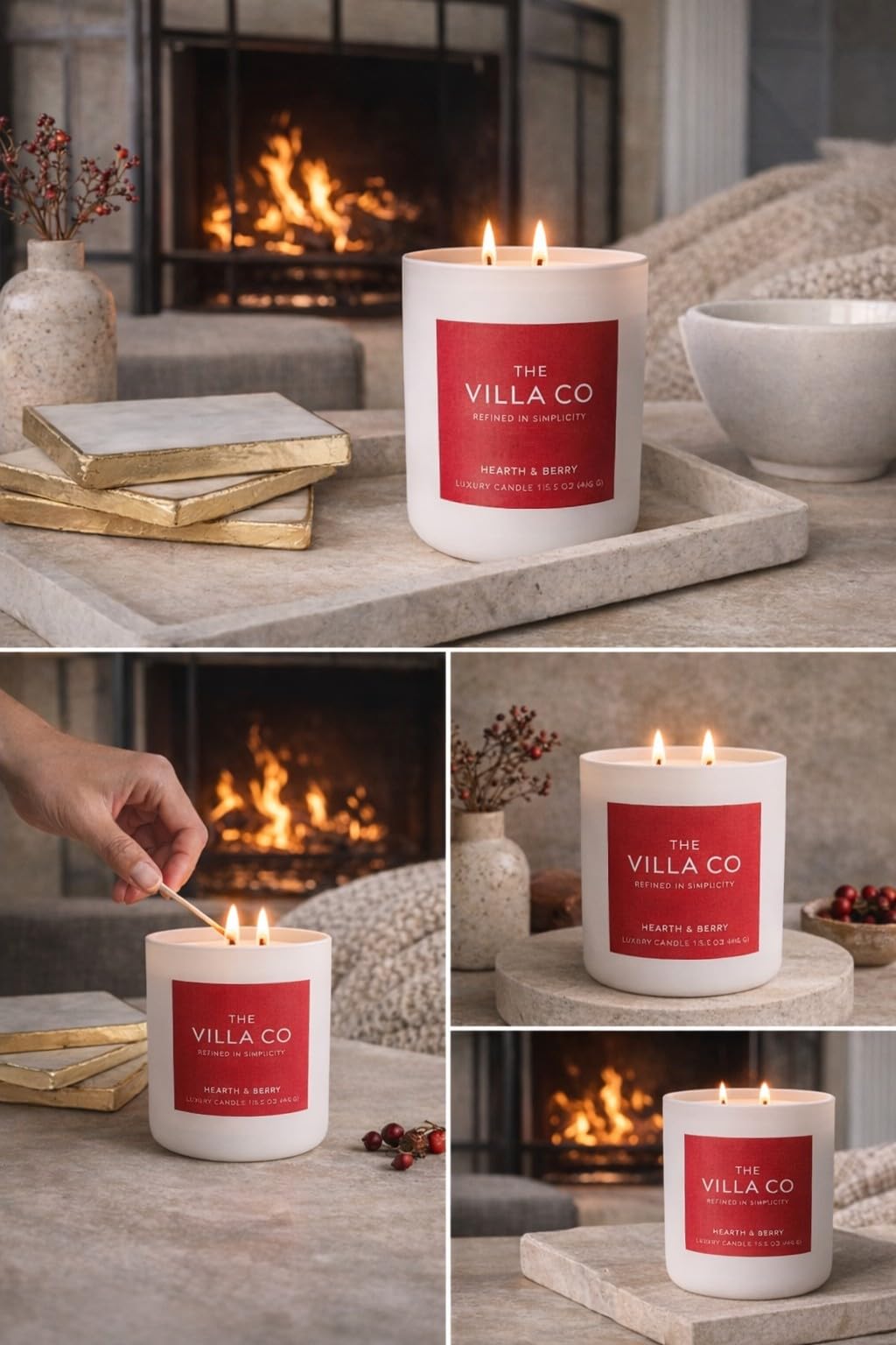 The Villa Co - Hearth and Berry | Scented Candle for Women & Men | Hand-Poured, Aromatic & Fragrant | 60 Hour Burn Time 12 OZ | Soy Based | Phthalate Free | Made in USA