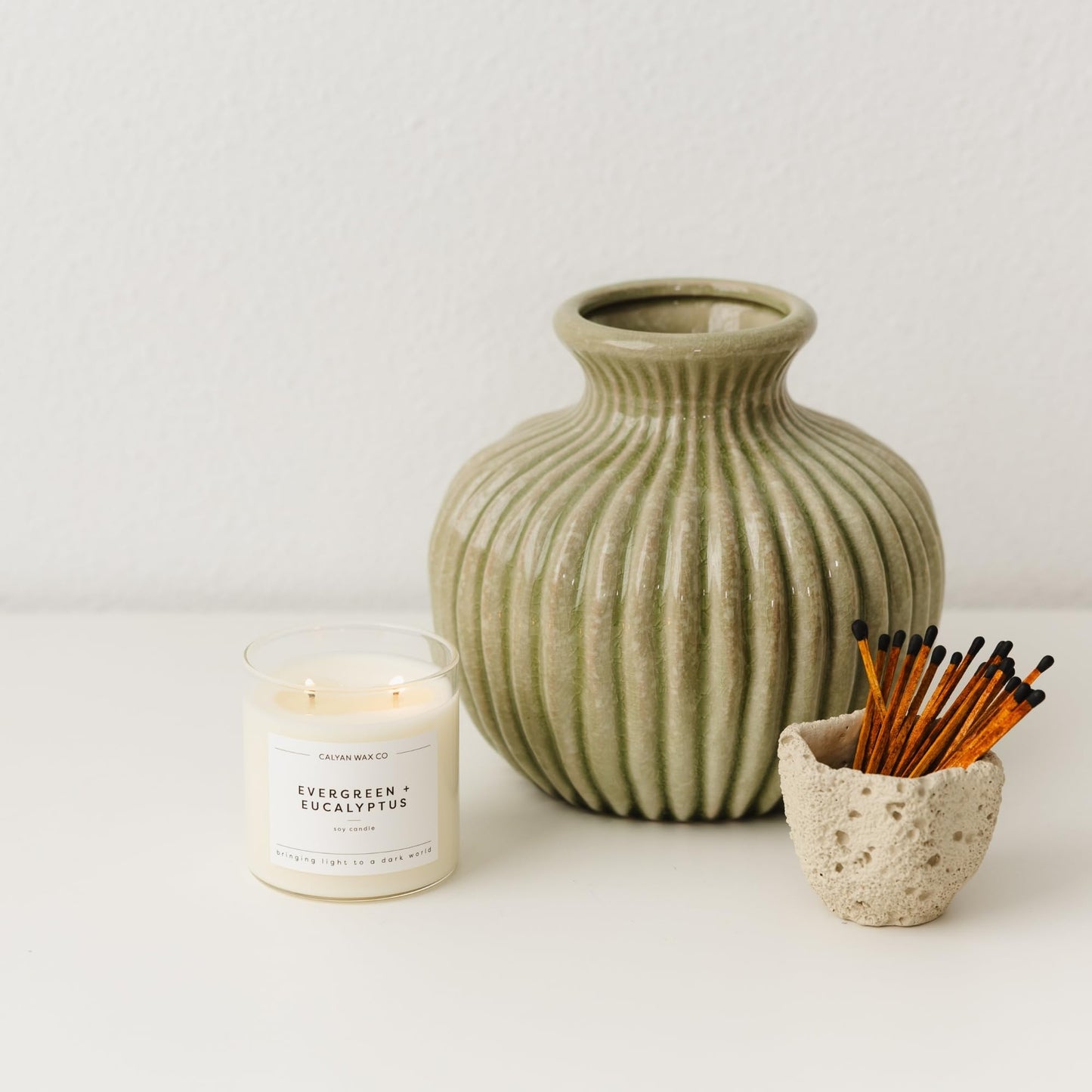Calyan Wax Co. Evergreen & Eucalyptus 2 Wick Scented Candle - 37 Hour Burn - Luxury Clean Soy Wax Candles - Long Lasting Large Glass Jar Candle for Home - 8.8oz