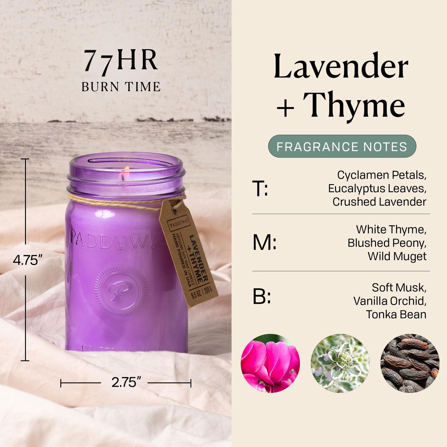 Paddywax Scented Candles Relish Collection Soy Wax Artisan Candle in Glass Jar with Lid, 9.5-Ounce, Lavender + Thyme