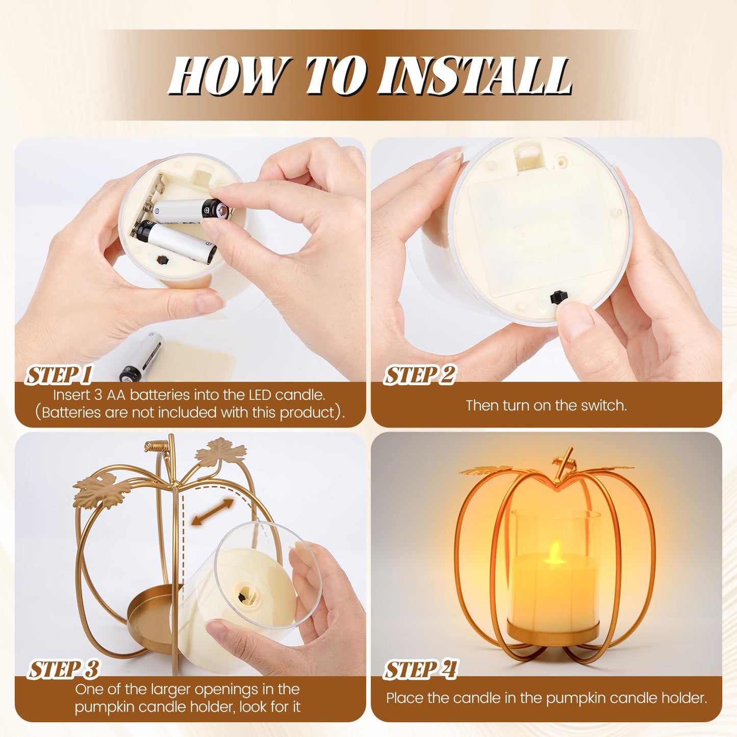 ZpigToor 6.9" Metal Pumpkin Candle Holder with LED Candle,Fall Candle Holder Fall Centerpieces for Dining Table,Coffee Table,Dining Room Decorations