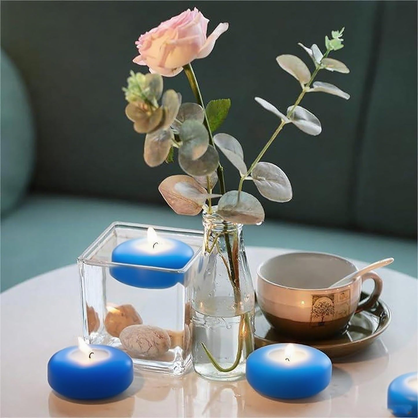 Blue Floating Candles 3 inch 12 Pack - Floating Candles for centerpieces - Wedding Decor - Burning Time 8-10 Hours