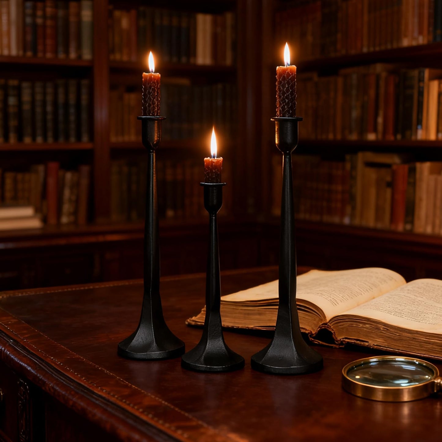 Set of 3 Black Iron Candlestick Holders – Tapered Candle Holders for 3/4" Candles, Tall Candle Stick Set for Dining Table, Wedding, and Home Décor