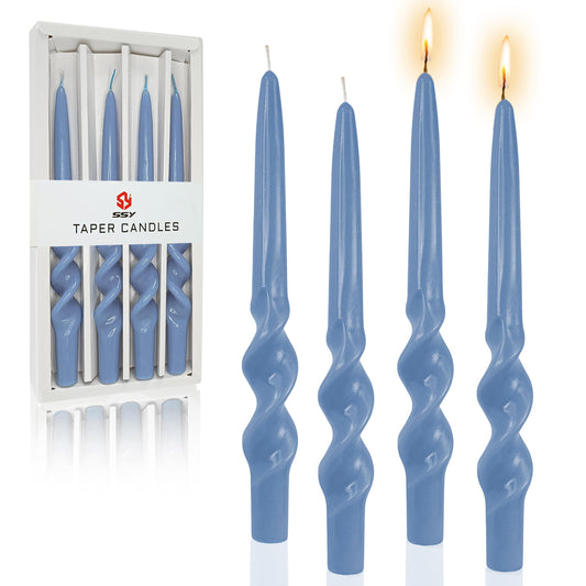 FCMSHAMD Handmade Spiral Taper Candles - Unscented Long Candles Colored Wax Twisted Candle - 10 Inch Candle Sticks for Wedding Dinner Party Decoration - Set of 4(Dark Blue)