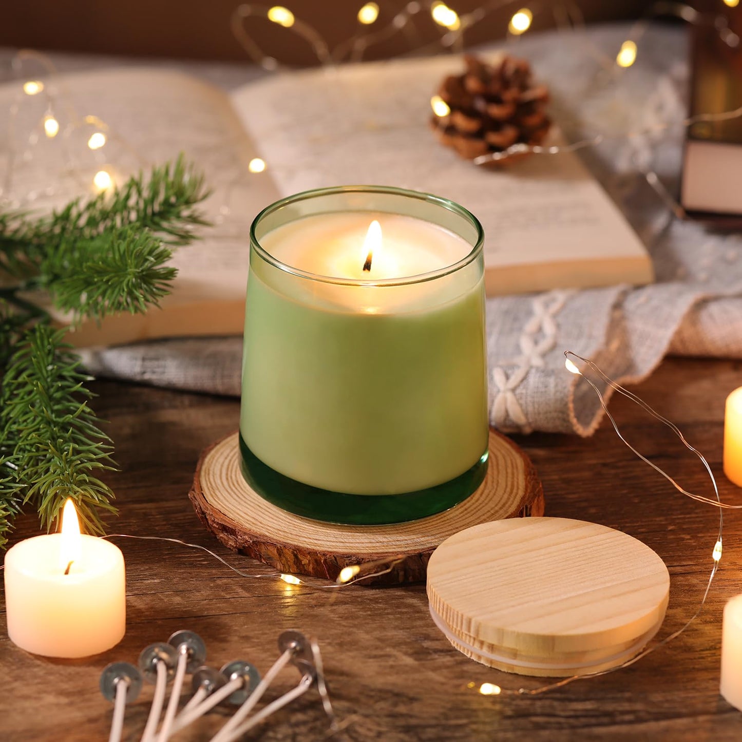 DARJEN 12 Pack Green Candle Jars for Making Candles- 9 OZ Empty Glass Candle Making Jars with Making Kits, Candle Making Supplies Candle Containers for Home DIY & GIFS