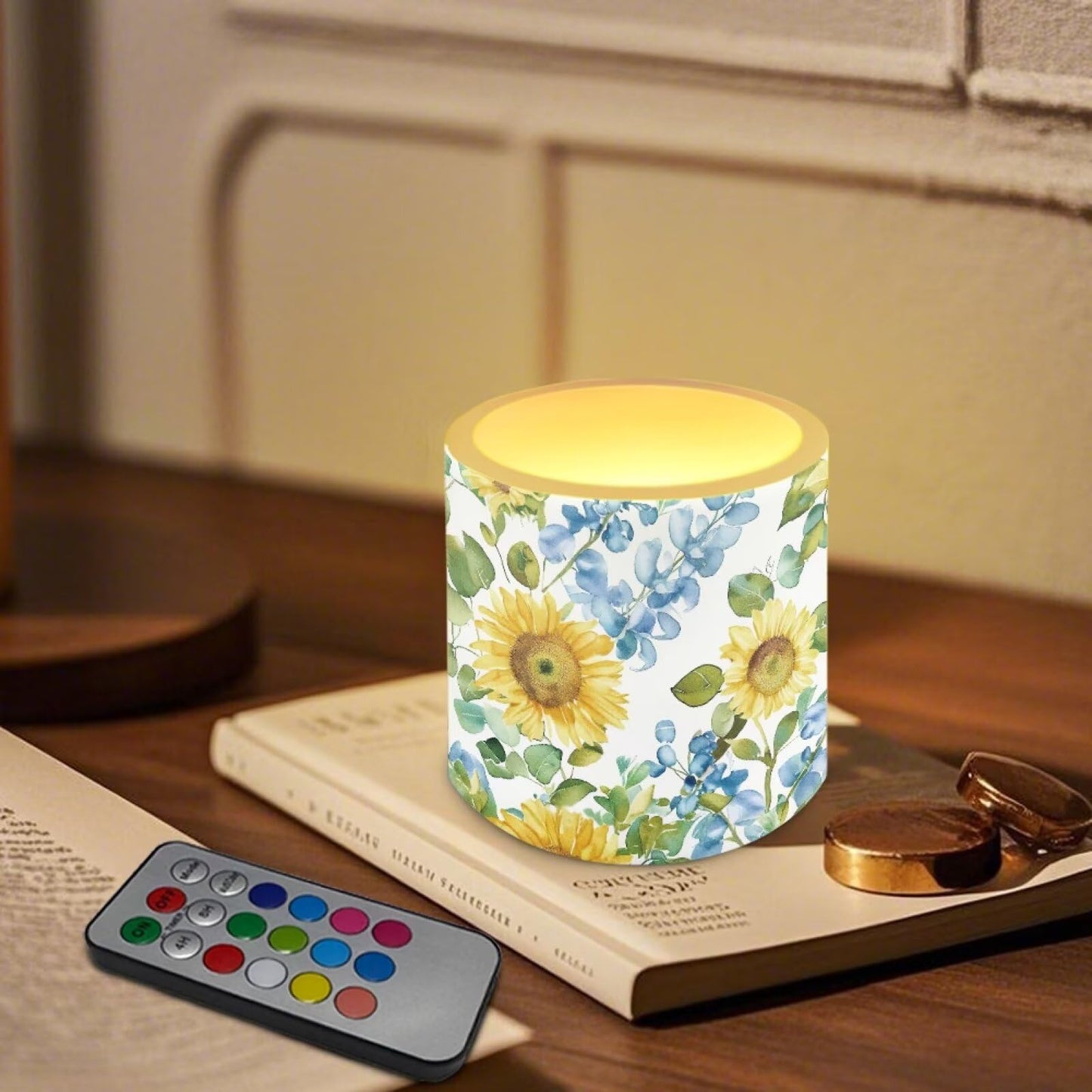Cozeyat Daisy Floral Flameless Candles 4 Pack Battery Operated LED Pillar Candles with Remote Control Timer Waterproof for Indoor Outdoor Patio