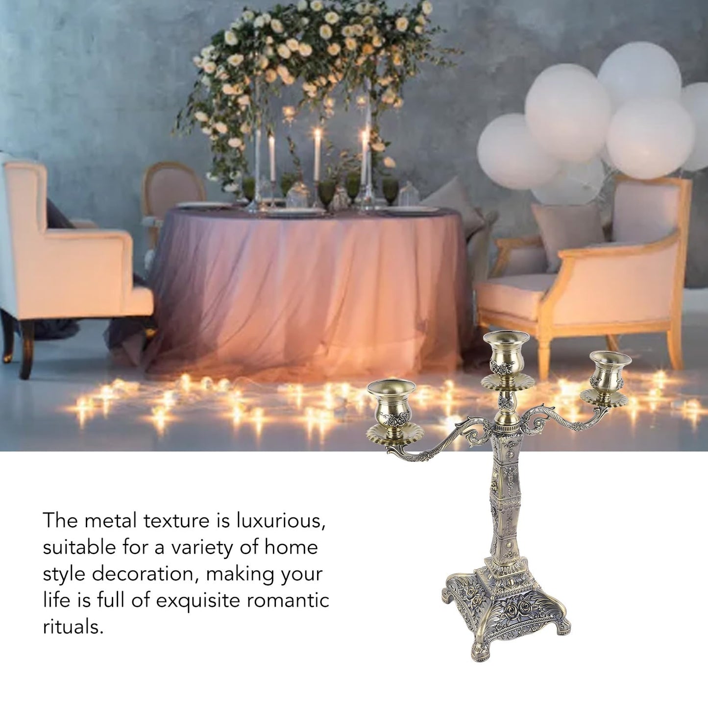 HKINBAS Craft Collection Fit for Metal Arms Candelabra European Style Retro Candlestick Holder Romantic Candle Holder Decoration for Wedding Dinner Party Decoration (Bronze Three Heads)