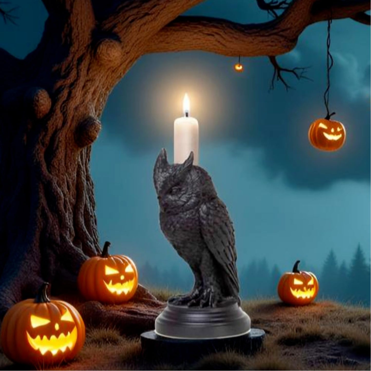 Gothic Black Owl Candle Holder Statue,Resin Cat Candlestick Holder,Halloween Gothic Tabletop Decor for Home,Dining Table & Party,Witchy Cat Figurine Gift (owl)