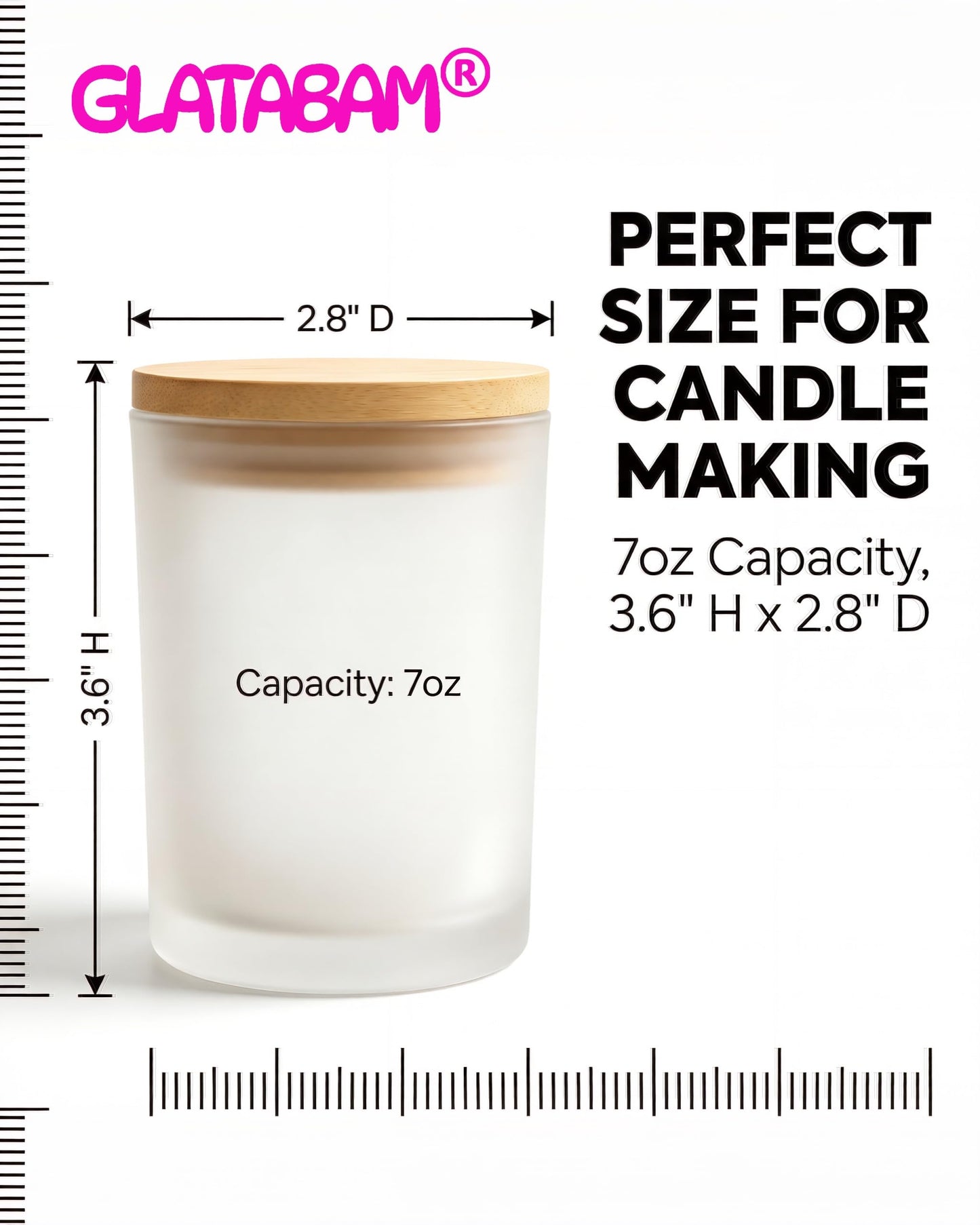 GLATABAM 7 OZ Candle Jars 12 Pack - Bulk Glass Candle Making Jars with Bamboo Lids & Labels, Heat Resistant Empty Reusable Candle Vessel for Containers(Frosted White)