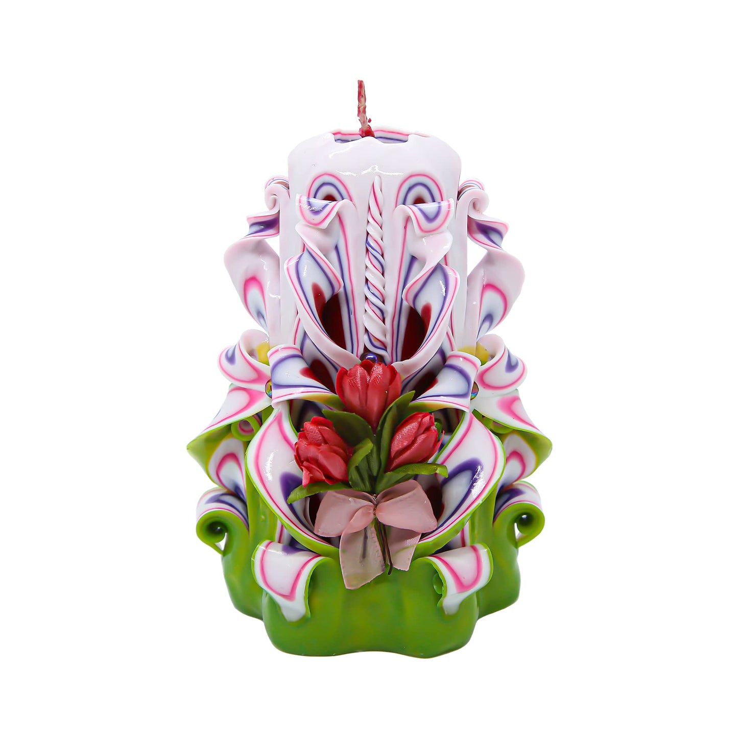 Handmade Carved Candle - Surprise Gift for Her - Decor Birthday Halloween Thanksgiving Christmas - Spiritual Living Room Home Decor Candles - Unique Engagement Wedding Idea - Pink Green - Ordagio