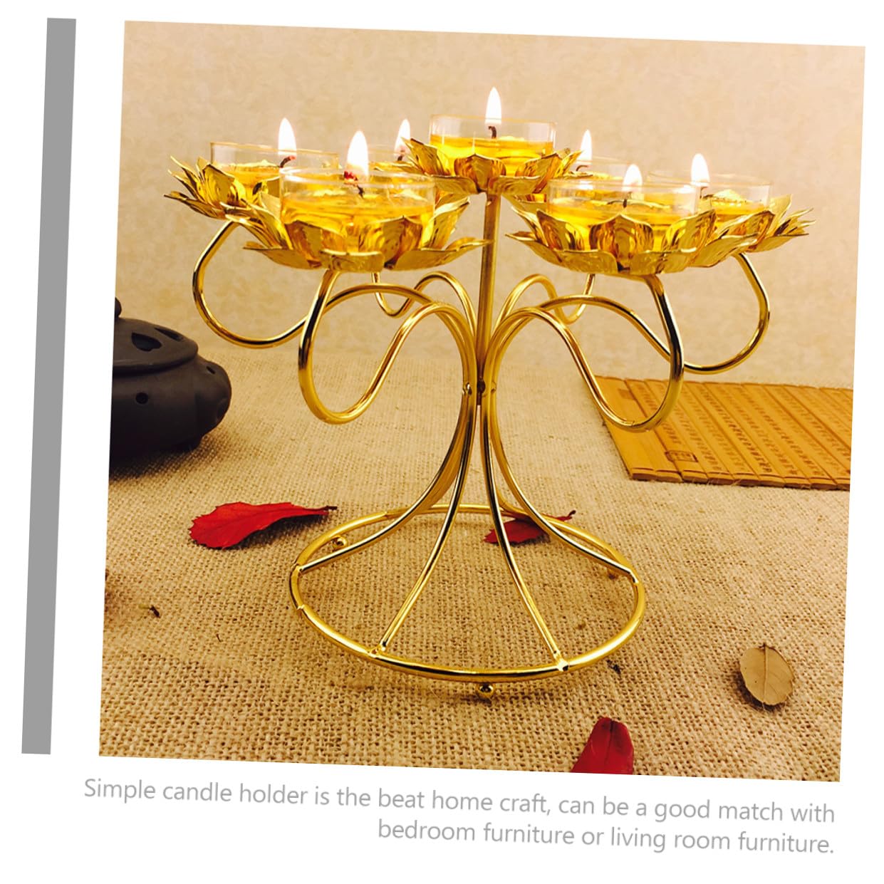Lurrose Metal Lotus Shaped Tealight Candle Holder Alloy Heat-Resistant Candle Stand Not Easy to Deform for Bedroom and Living Room Furniture Decoration