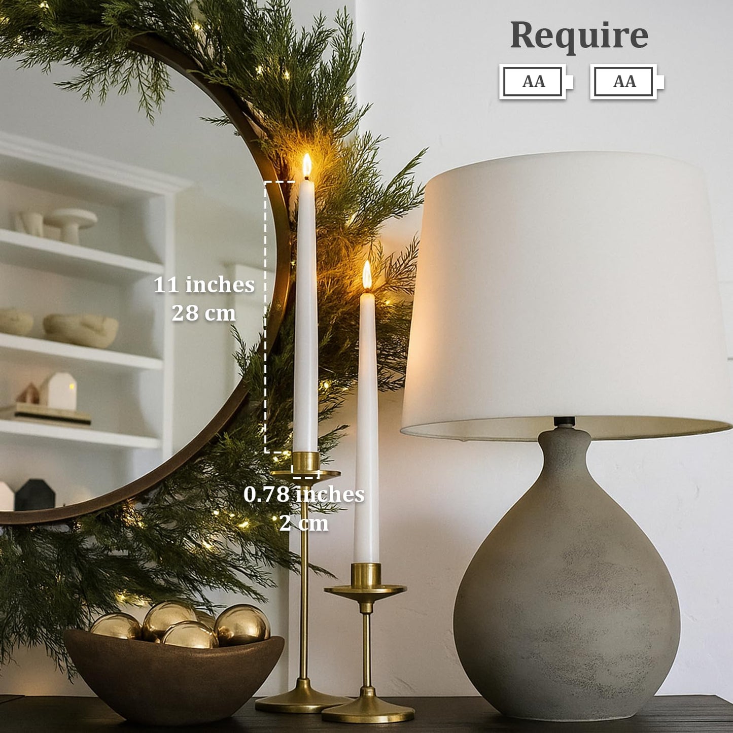 Supply Sure 24 Pcs Flameless LED Taper Candles with 2 Remotes Timer | Battery Operated (Battery NOT Included) White Fake Candlesticks for Window & Christmas Decor (Pack of 24)