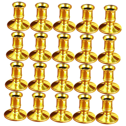 iplusmile 24pcs Vintage Plastic Candlestick Decorative Candle Holders for Home Party Romantic Taper Pillar Candle Display in Classic Gold