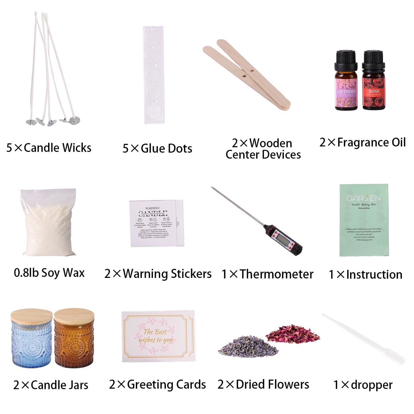 DARJEN Candle Making Kits for Adults- Soy Candle Making Supplies with 2 Candle Jars(Blue, Amber), Wax, Scents, Card & More, DIY Starter Candle Making Kit, Full Set DIY Arts & Crafts Gift